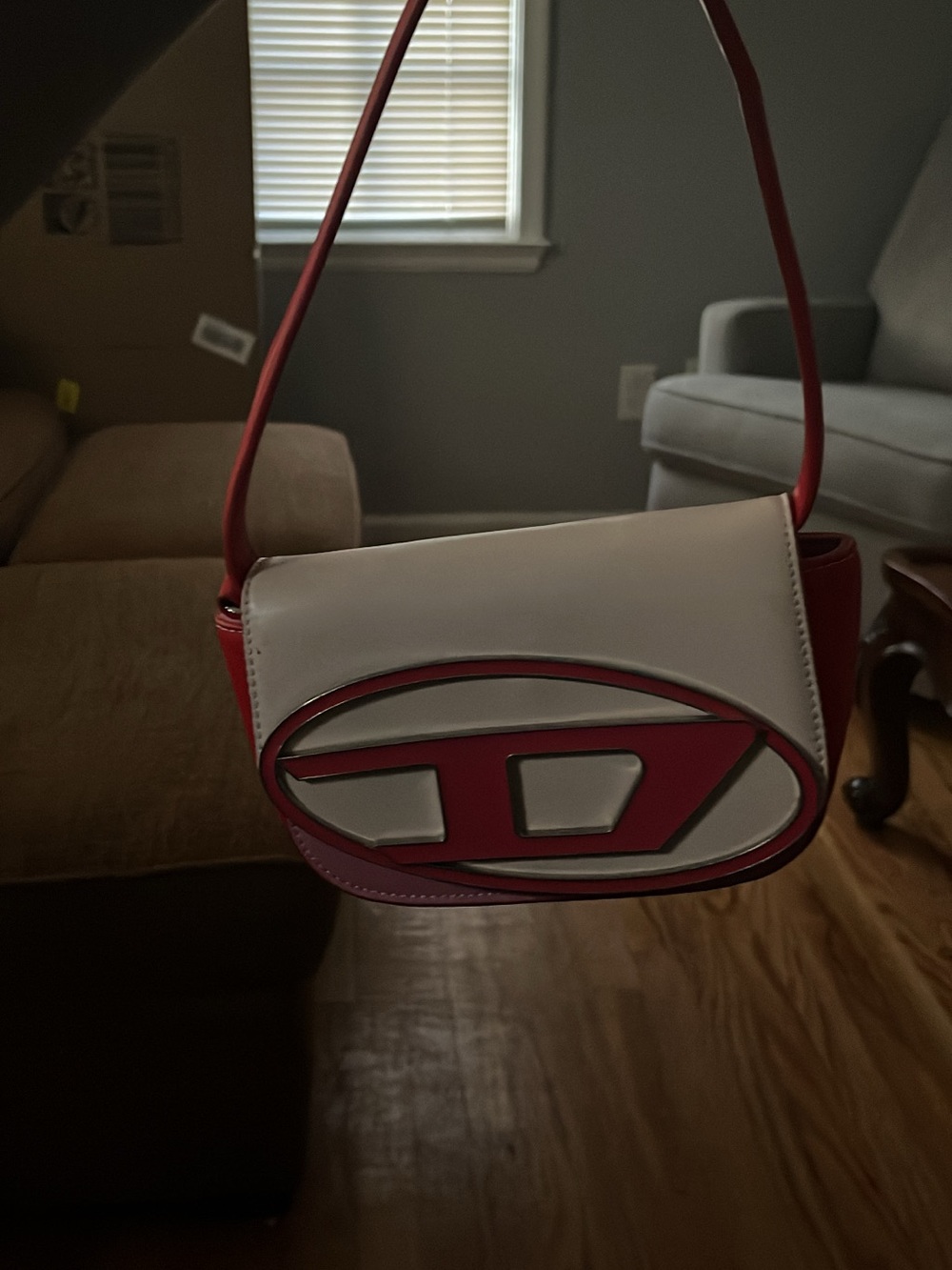 Diesel White and Red Logo Shoulder Bag